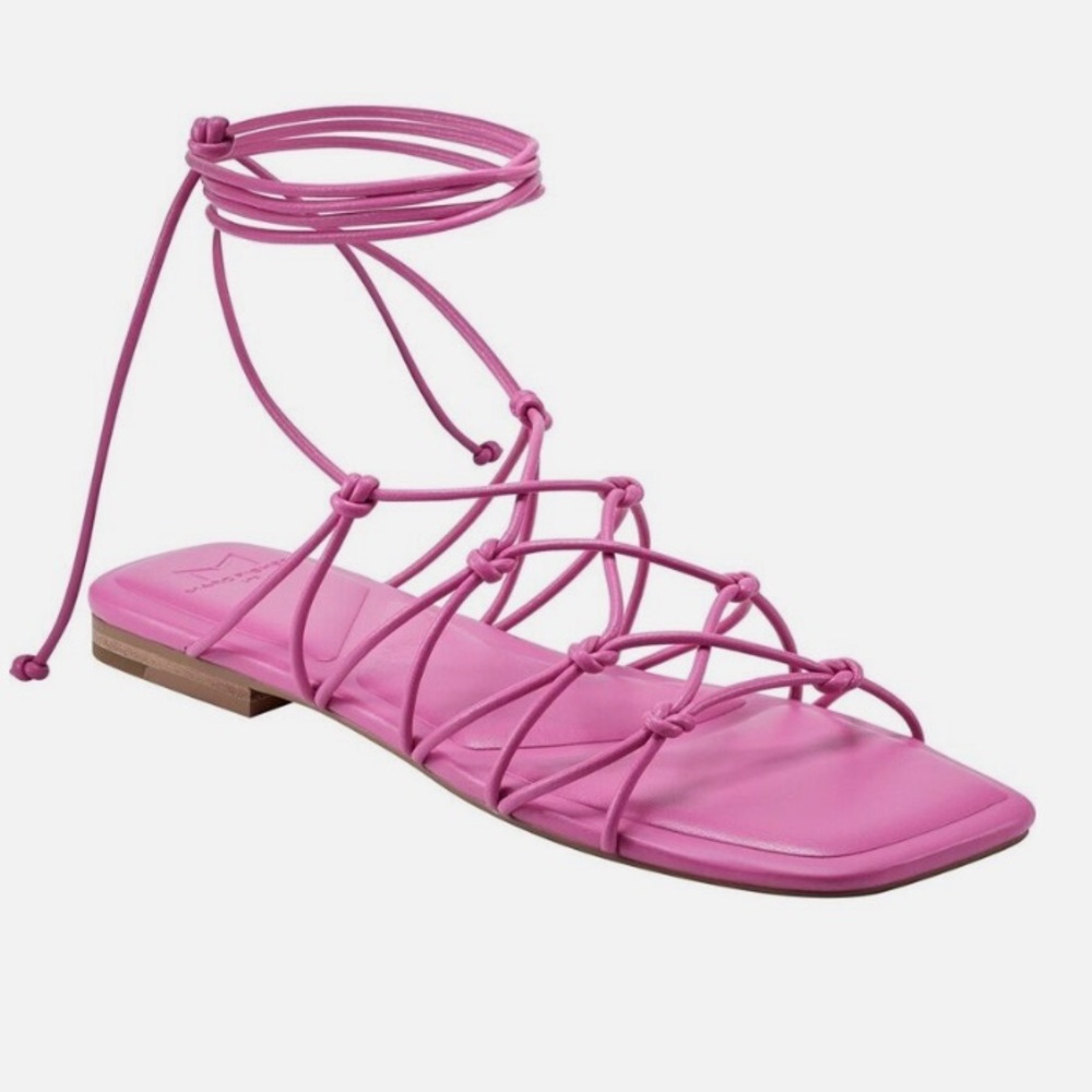 Marc Fisher Pink Monnie Caged Strappy Ankle Wrap Flat Vegan Sandals New Size 8
